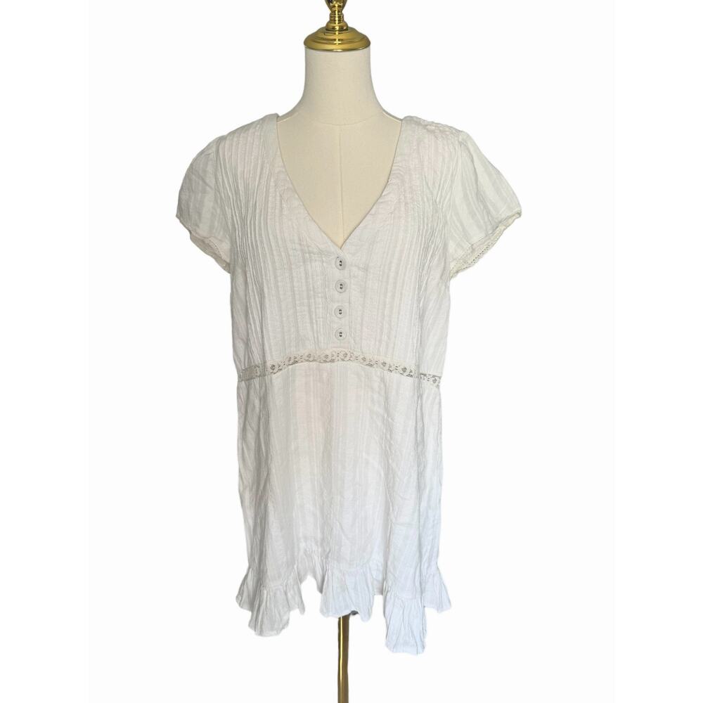 Urban Outfitters Babydoll White Short Dress Coquette Lace Ruffle Bohemian Large - Picture 14 of 15
